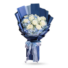 "Dearest One" Mixed Blue Hydrangea with White Roses