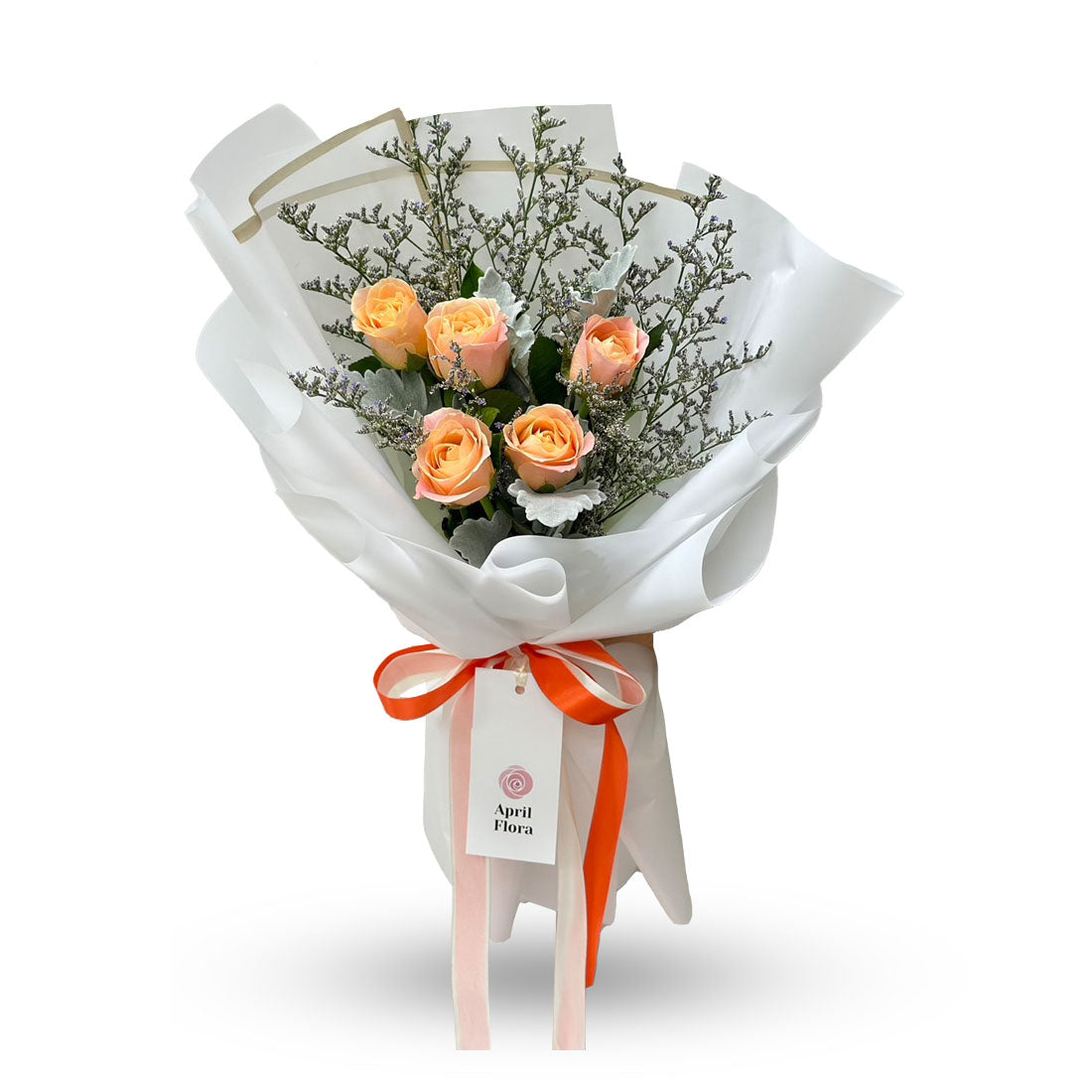 "Sweet Daylight" Bouquet of 5 Orange Roses