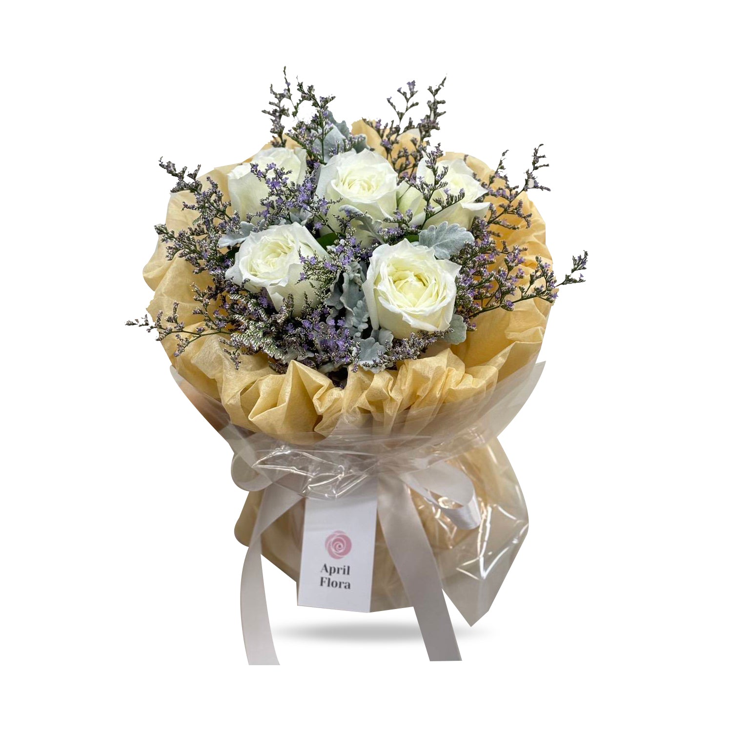 "Fluffy Cream" Bouquet of 5 White Roses