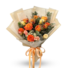 "Sweet Pumpkin" Bouquet of Orange Roses, Orange Lisianthus with Eucalyptus Leaves