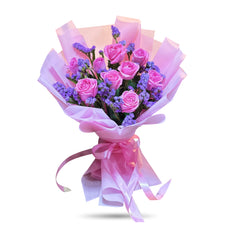 "Lavender Dreams" ช่อดอกไม้กุหลาบสีชมพู 10 ดอก
