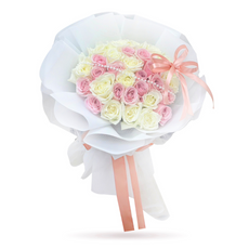 "My Fiancé" Bouquet of 30 Pink and White Roses