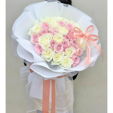 "My Fiancé" Bouquet of 30 Pink and White Roses