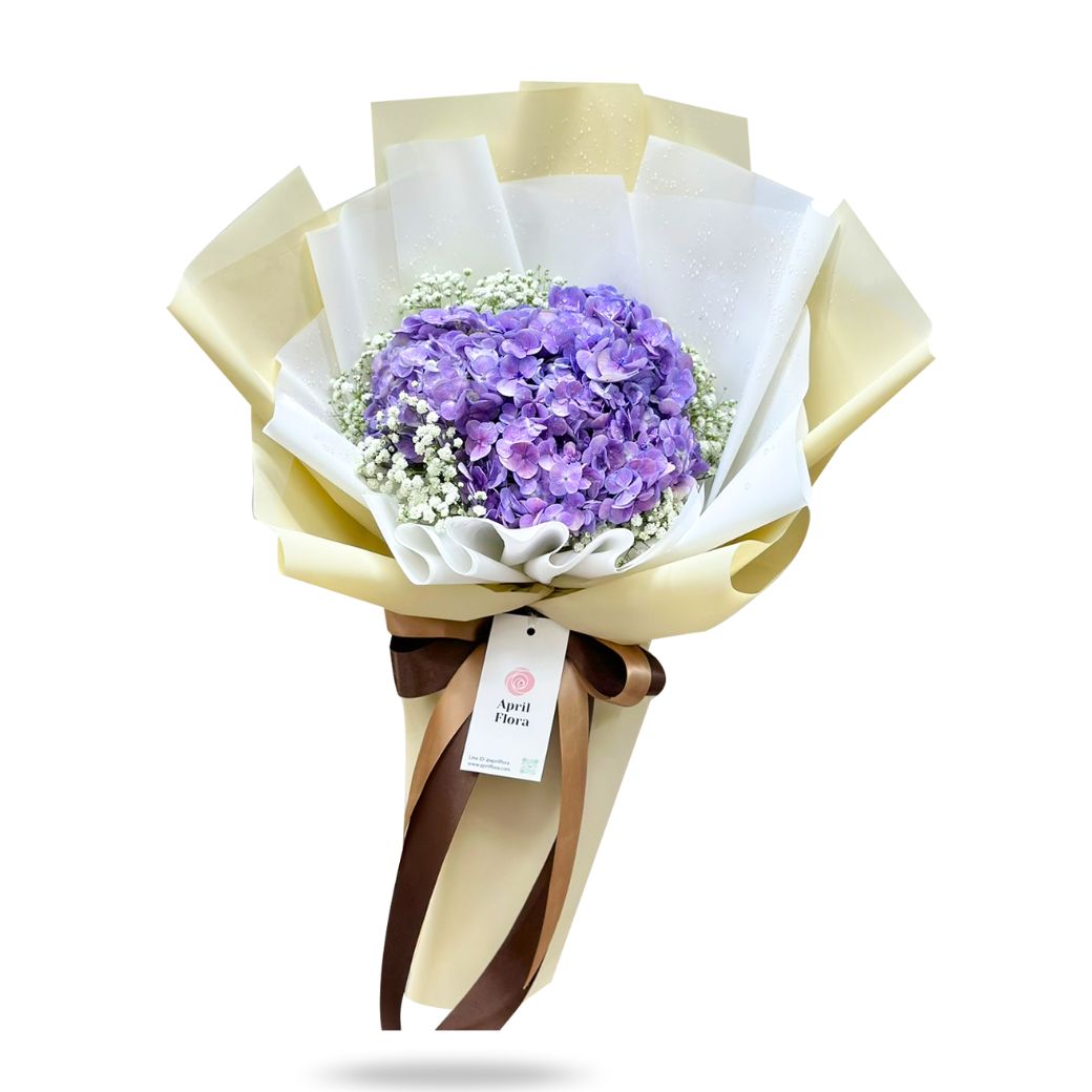 "Pastle Love" bouquet of purple hydrangea and white gypso