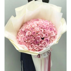 "Fall for you" One Hundred Romantic Pink Roses Bouquet - Valentine's collection