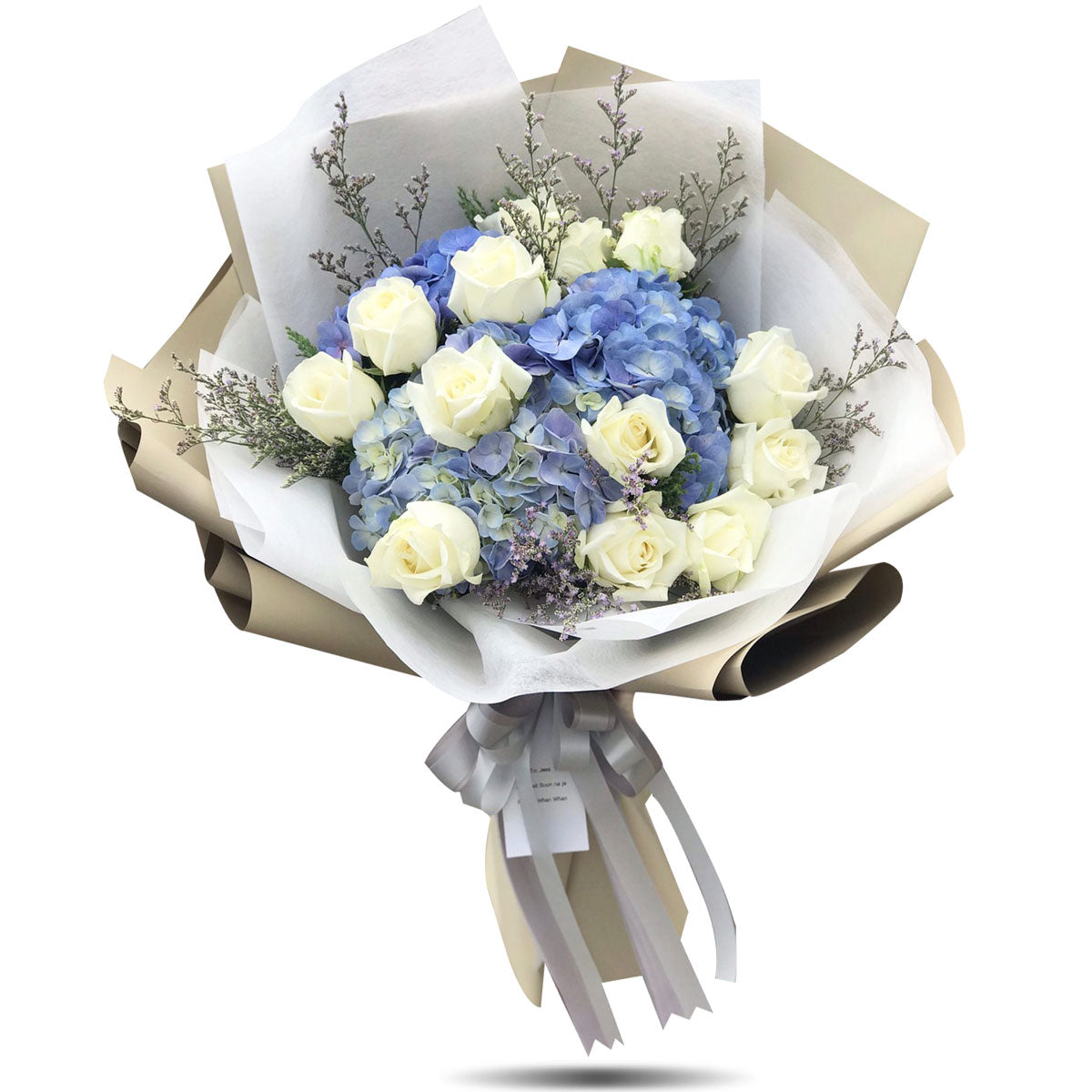 "Lovely Blue" Chic mixed blue hydrangea with white roses