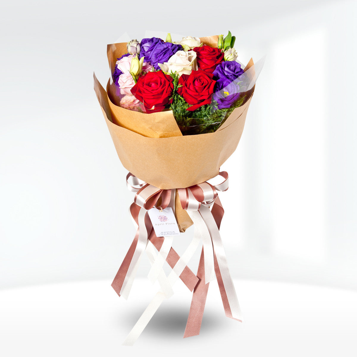Multicolour Bouquet Of Roses And Lisianthus - April Flora