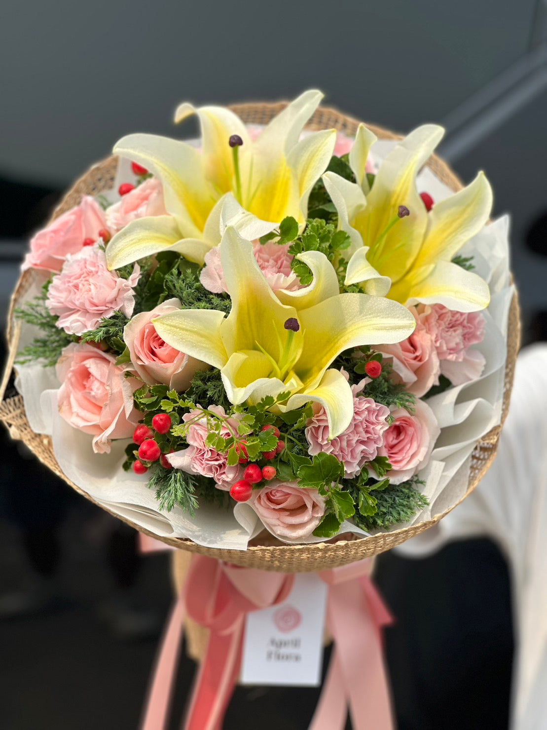 Tender Bouquet Of Lilies And Roses