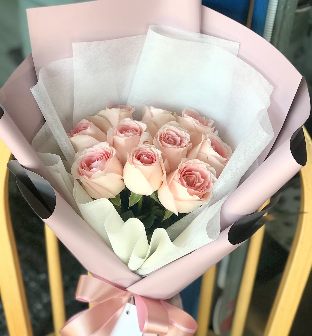 "Pink Love" Stylish Bouquet Of Light Pink Roses - Phuket